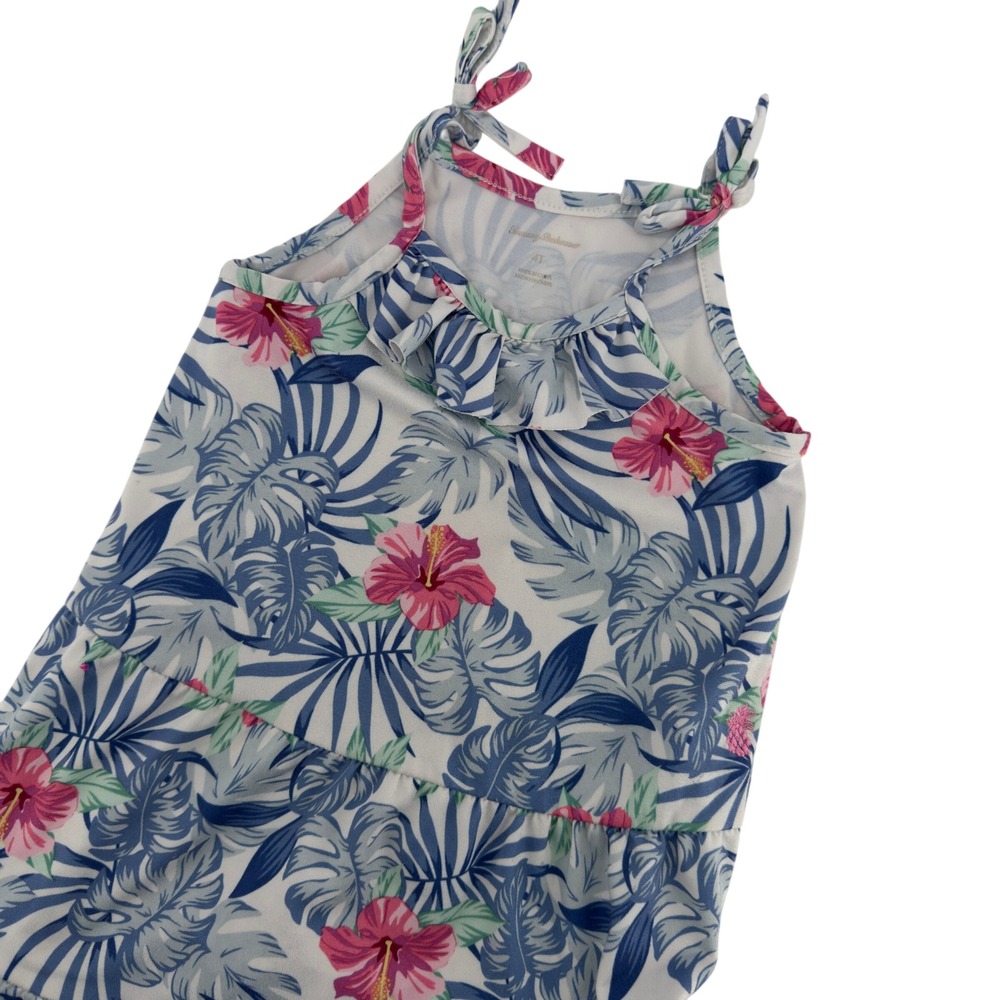 Tommy Bahama Girls 4T Tropical Hibiscus Palm Tiered Ruffle Tie Strap Dress